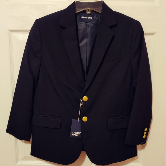 NWT Lands' End Boys Wool Blazer Jacket Dark Blue Navy Suit Jacket size 10H Husky - Picture 8 of 12